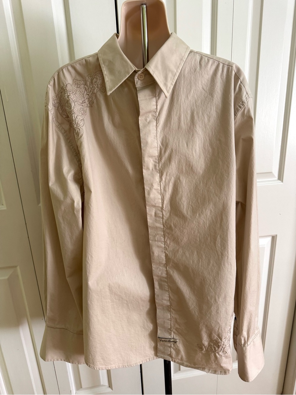 ENGLISH LAUNDRY Men’s Beige Cotton Embroidered Dress Shirt M